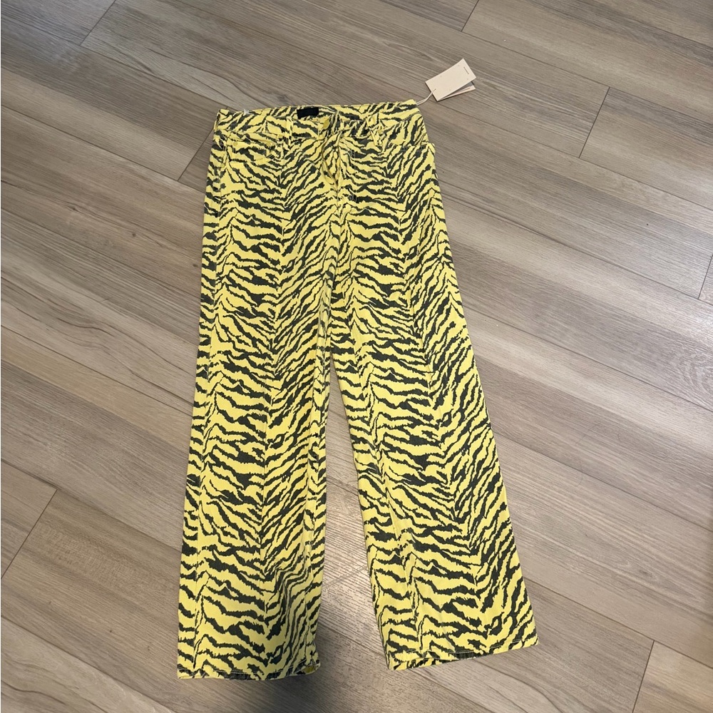 MOTHER Yellow and Black Zebra Print Cropped Jeans